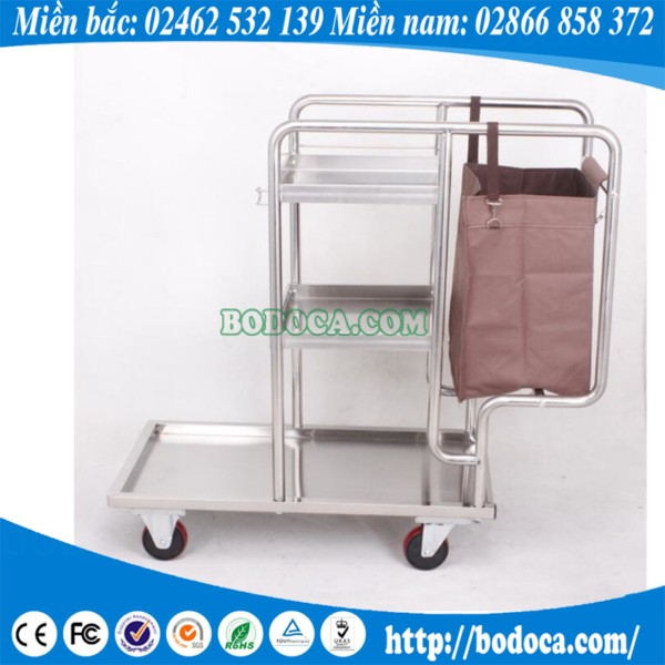 Xe đẩy dọn vệ sinh 3 tầng inox